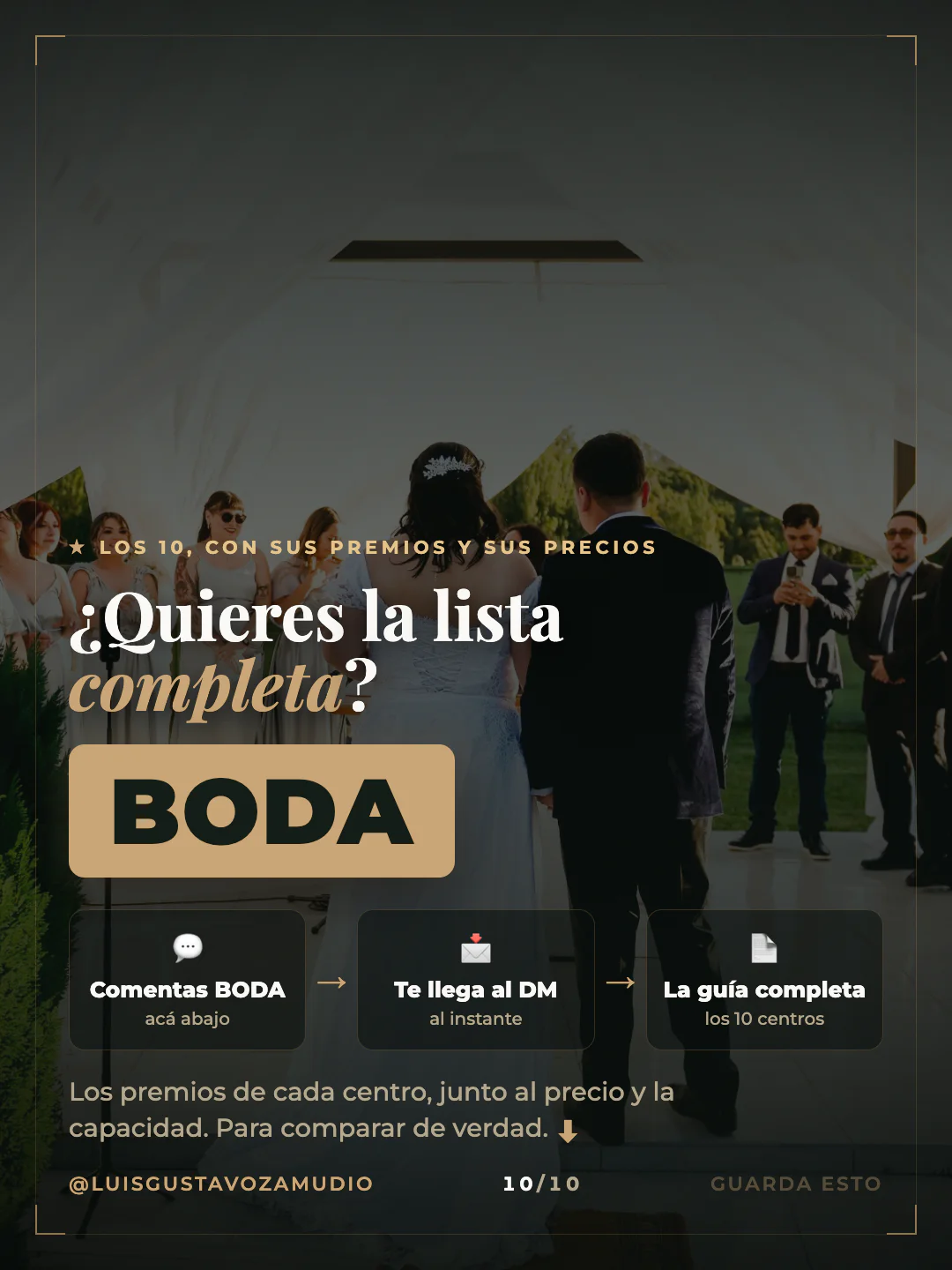 Cierre: "¿Quieres la lista completa?" Comenta BODA por DM. Concepción, Biobío.