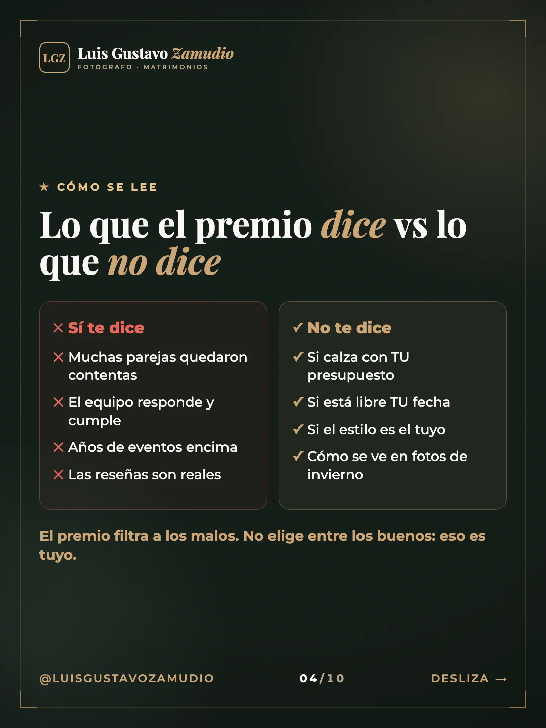 Dos columnas: "Lo que el premio dice vs lo que no dice" Matrimonios en Concepción.