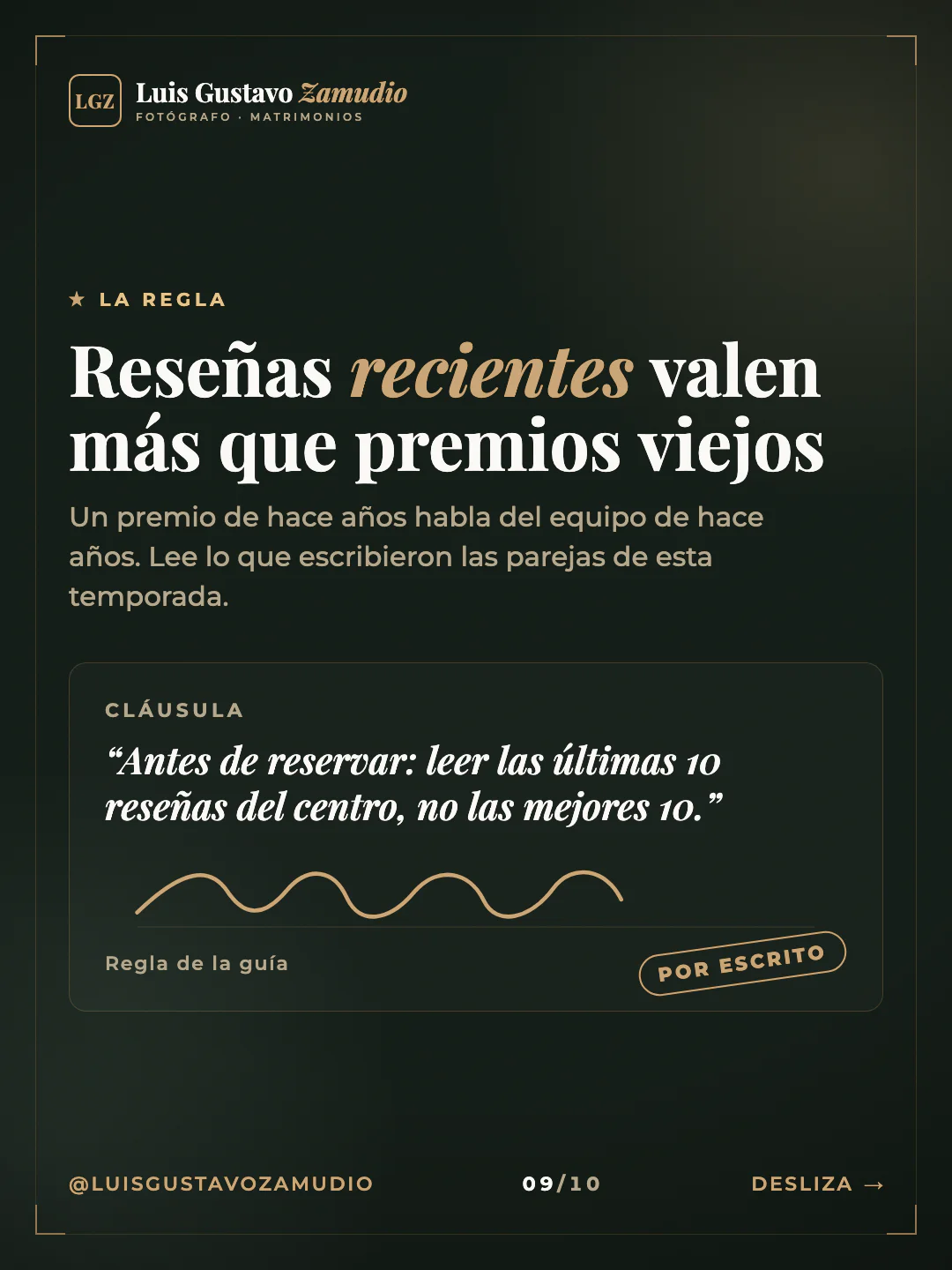 Cláusula de contrato: "Reseñas recientes valen más que premios viejos" Matrimonios en Concepción.