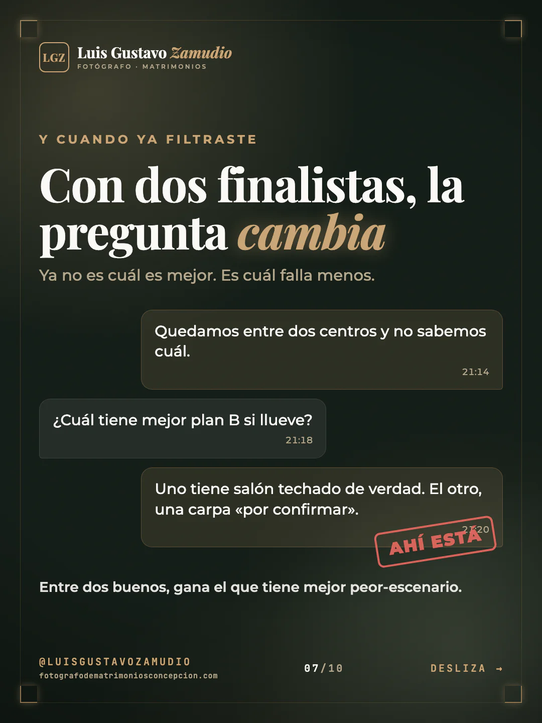 Conversación de WhatsApp: "Con dos finalistas, la pregunta cambia" Matrimonios en Concepción.