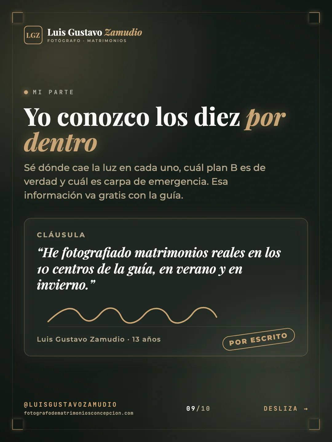 Cláusula con firma: "Yo conozco los diez por dentro" Matrimonios en Concepción.