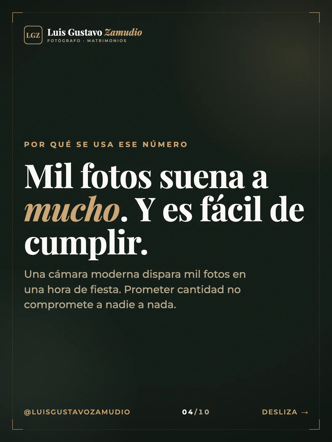 Frase destacada: "Mil fotos suena a mucho. Y es fácil de cumplir." Matrimonios en Concepción.
