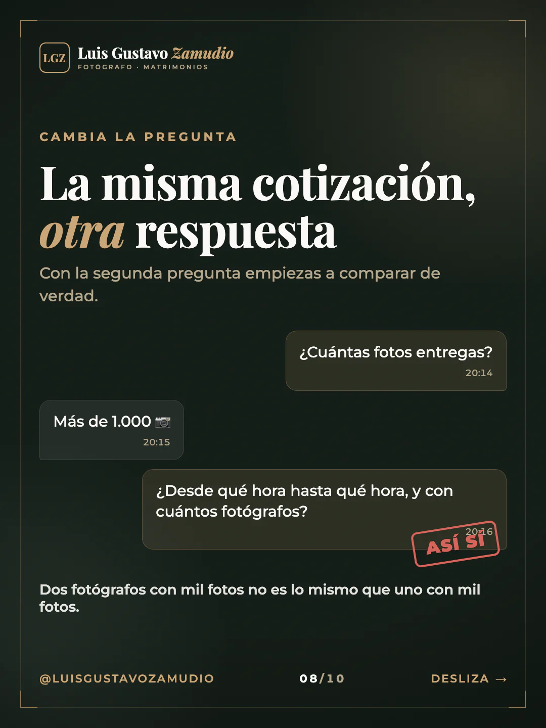 Chat de WhatsApp: "La misma cotización, otra respuesta" Matrimonios en Concepción.