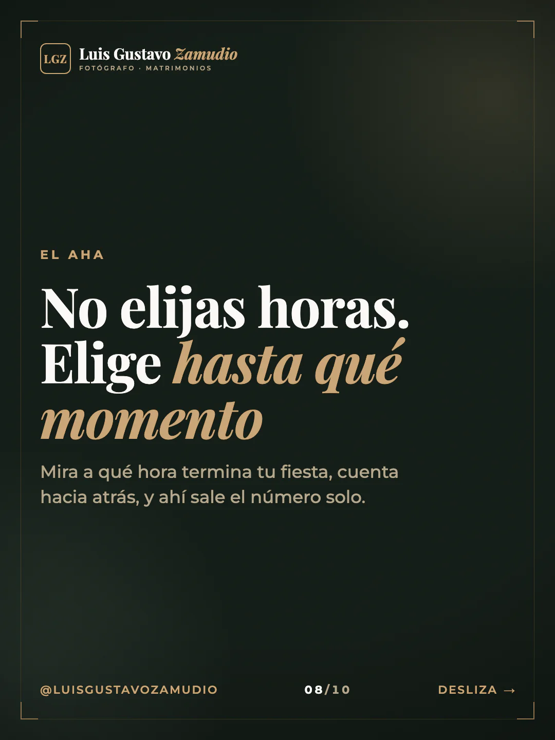 Frase destacada: "No elijas horas. Elige hasta qué momento" Matrimonios en Concepción.