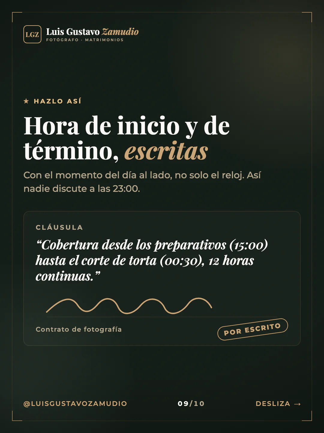 Cláusula de contrato: "Hora de inicio y de término, escritas" Matrimonios en Concepción.