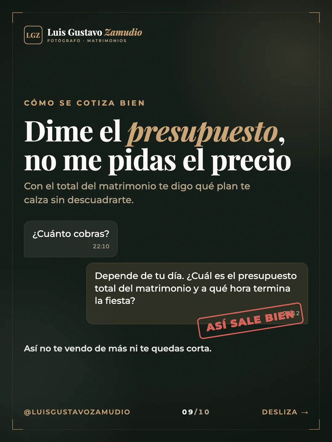 Chat de WhatsApp: "Dime el presupuesto, no me pidas el precio" Matrimonios en Concepción.