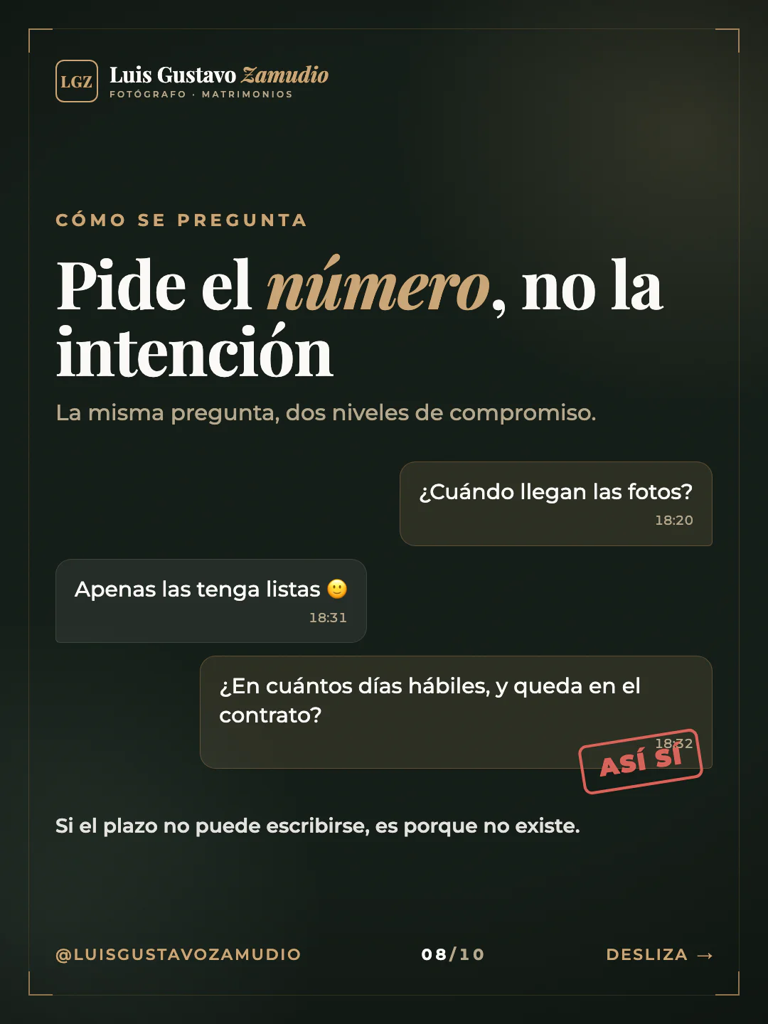 Chat de WhatsApp: "Pide el número, no la intención" Matrimonios en Concepción.