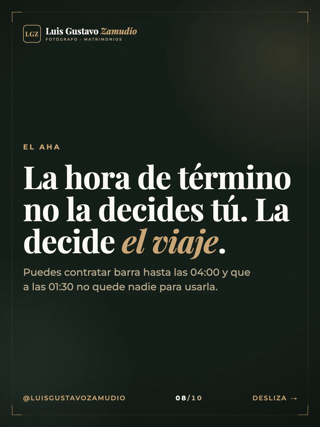 Frase destacada: "La hora de término no la decides tú. La decide el…" Matrimonios en Concepción.