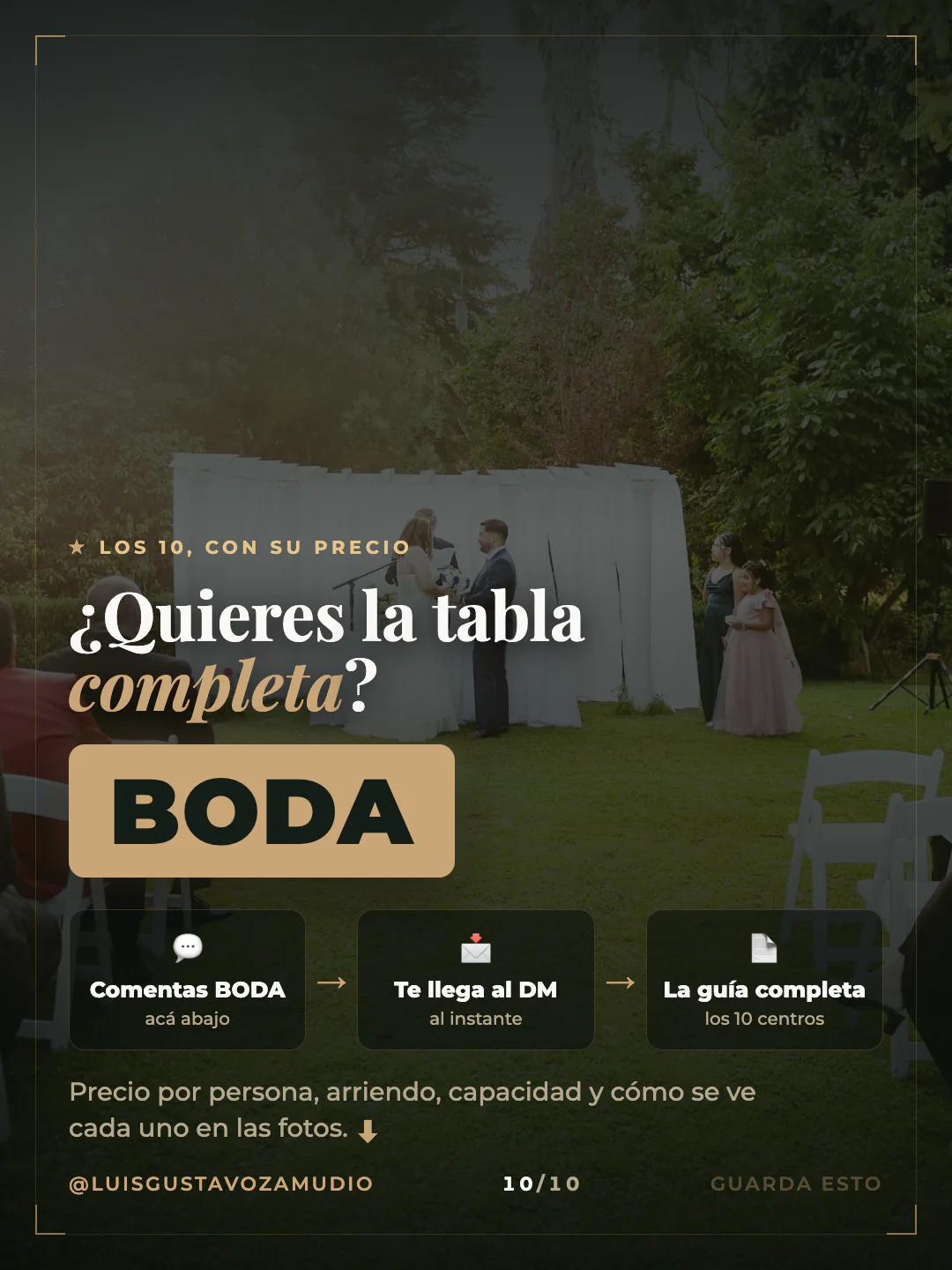 Cierre: "¿Quieres la tabla completa?" Comenta BODA por DM. Concepción, Biobío.