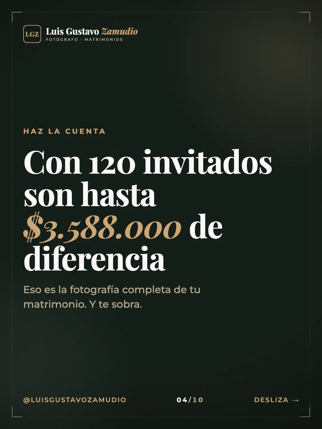 Frase destacada: "Con 120 invitados son hasta $3.588.000 de diferencia" Matrimonios en Concepción.