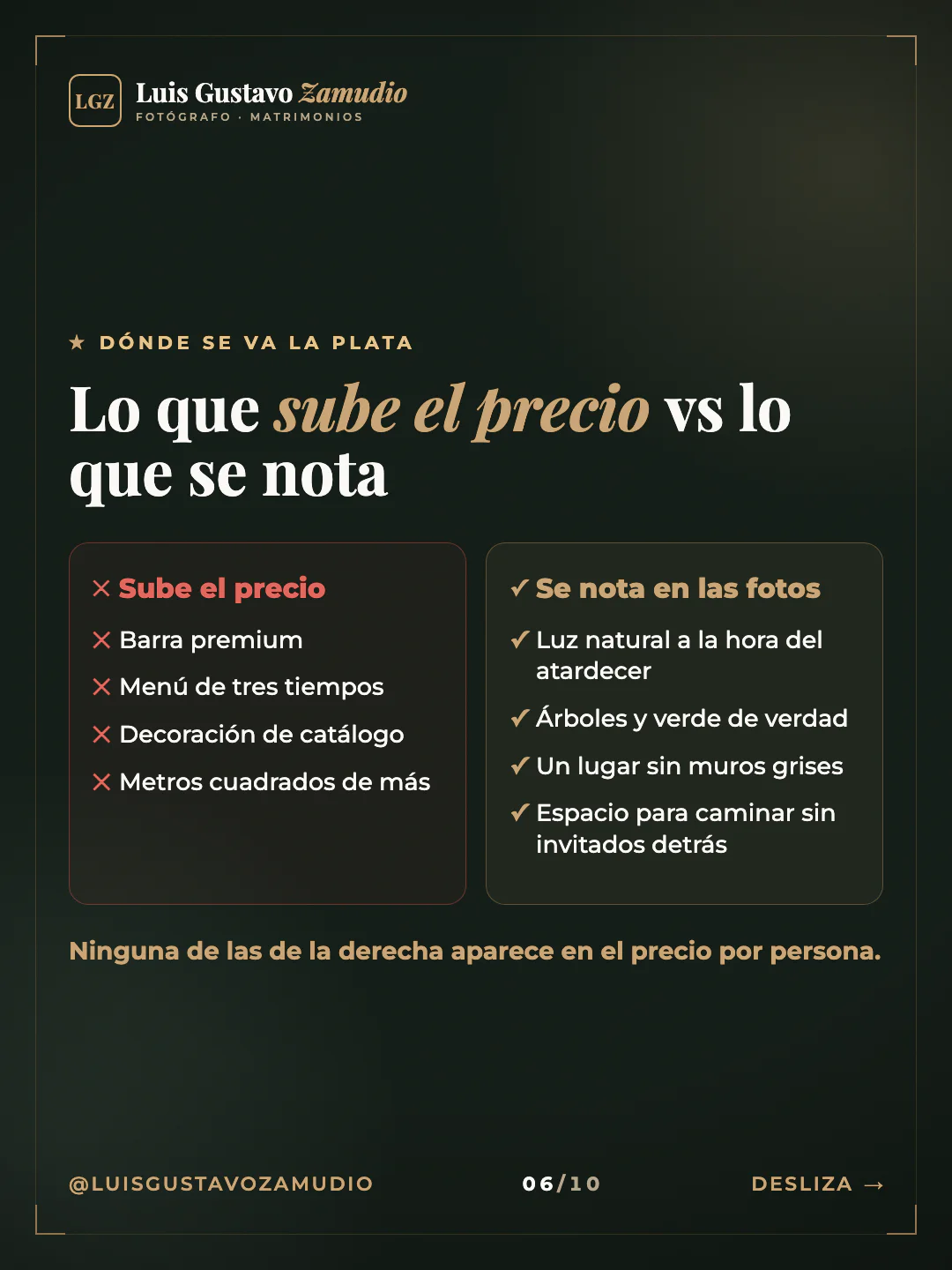 Dos columnas: "Lo que sube el precio vs lo que se nota" Matrimonios en Concepción.