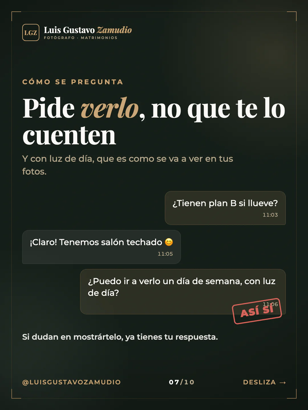 Chat de WhatsApp: "Pide verlo, no que te lo cuenten" Matrimonios en Concepción.