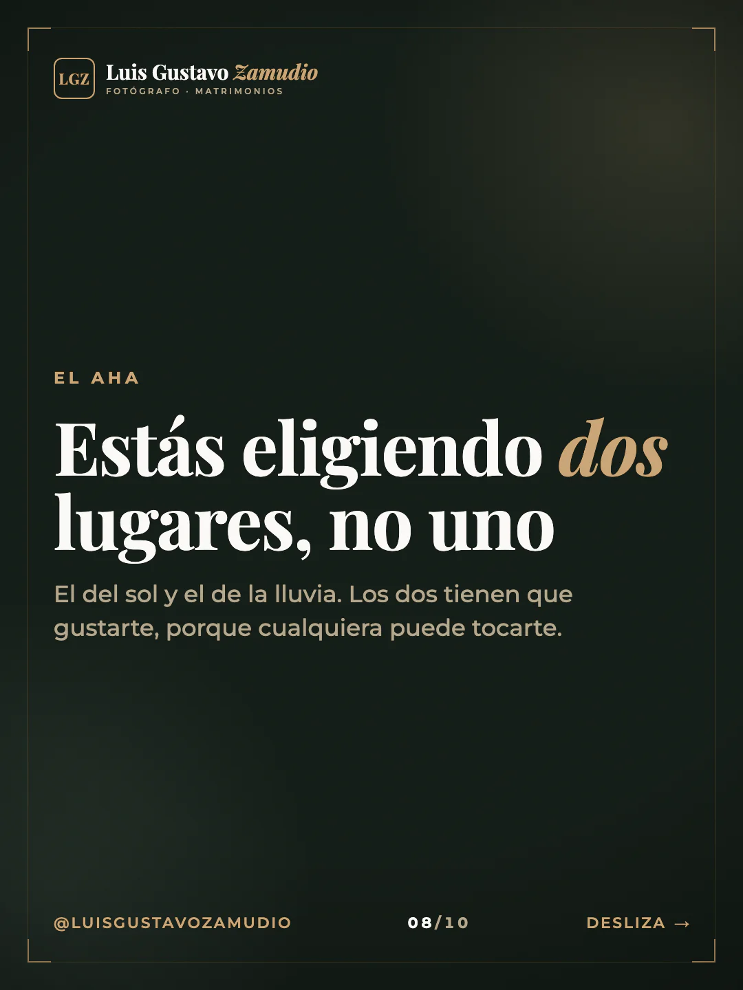 Frase destacada: "Estás eligiendo dos lugares, no uno" Matrimonios en Concepción.