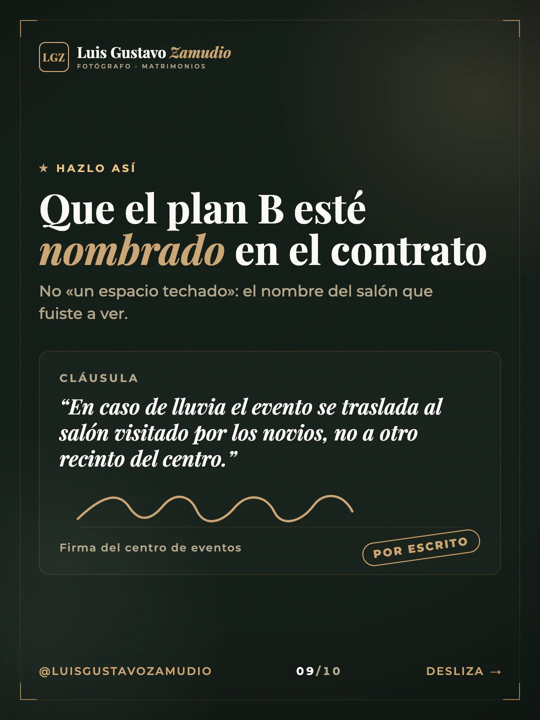 Cláusula de contrato: "Que el plan B esté nombrado en el contrato" Matrimonios en Concepción.