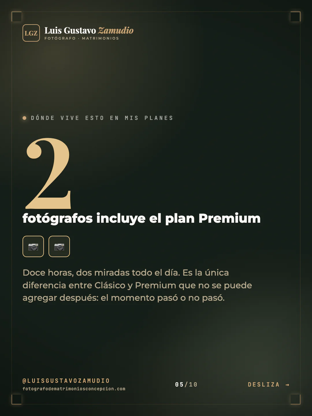 Cifra destacada: "fotógrafos incluye el plan Premium" Matrimonios en Concepción.