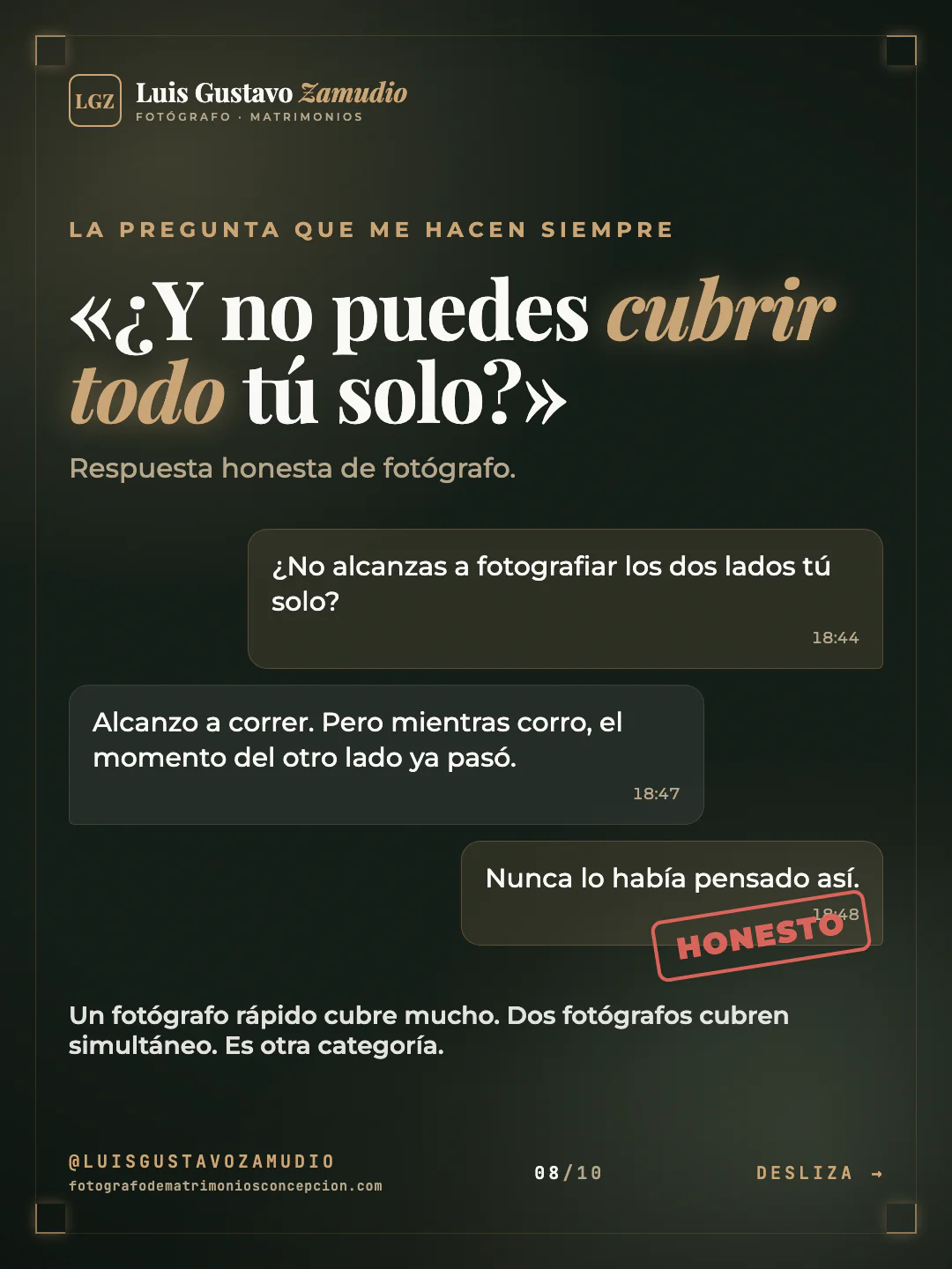 Conversación de WhatsApp: "«¿Y no puedes cubrir todo tú solo?»" Matrimonios en Concepción.