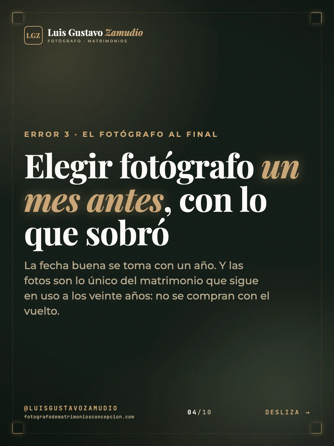 Frase destacada: "Elegir fotógrafo un mes antes, con lo que sobró" Matrimonios en Concepción.