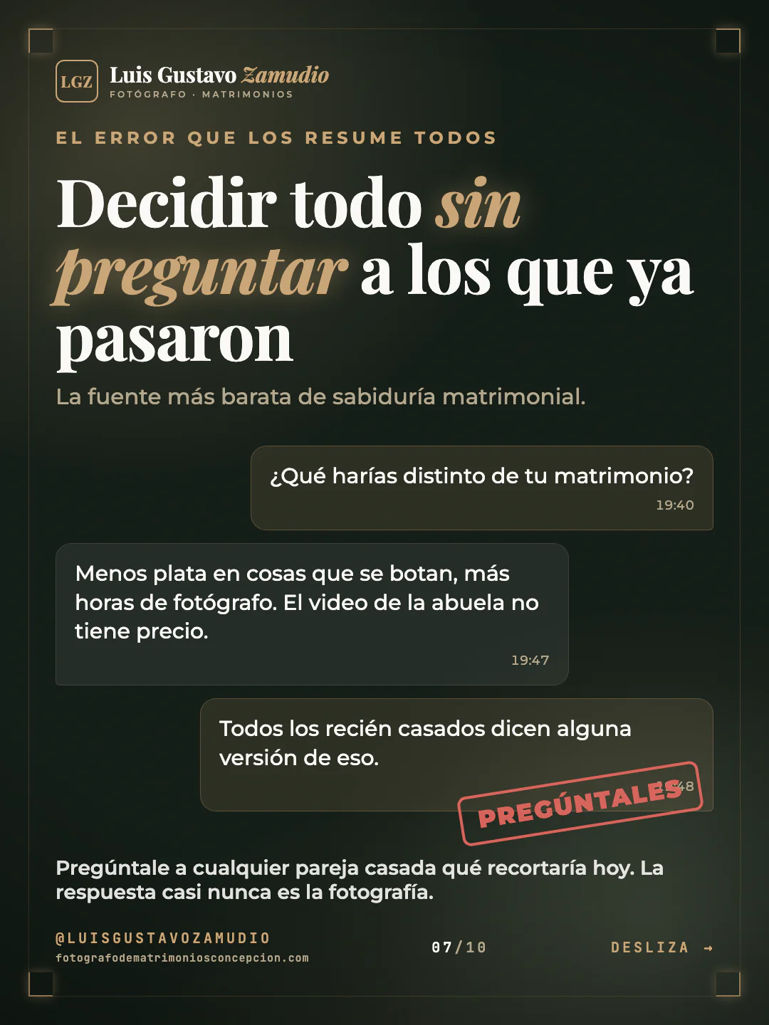 Conversación de WhatsApp: "Decidir todo sin preguntar a los que ya pasaron" Matrimonios en Concepción.