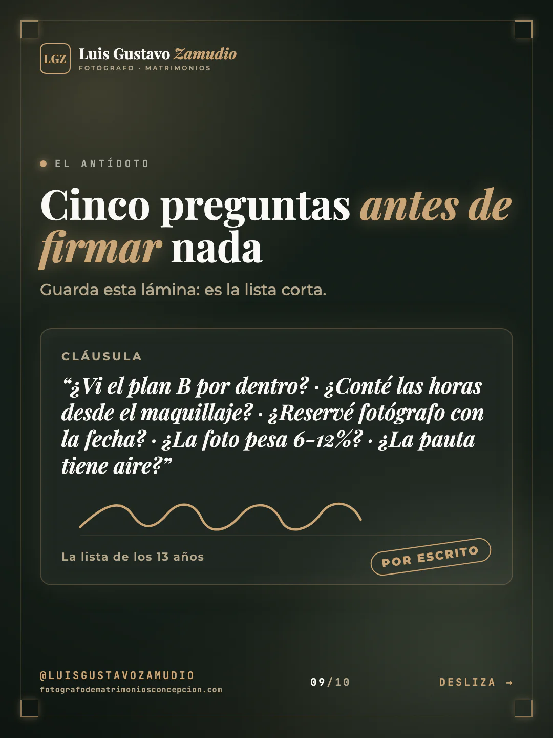 Cláusula con firma: "Cinco preguntas antes de firmar nada" Matrimonios en Concepción.