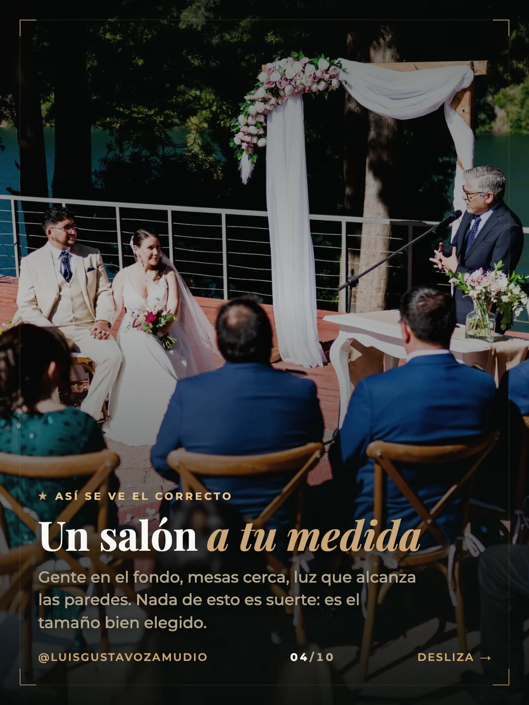 Ceremonia junto al lago. Texto: "Un salón a tu medida" Matrimonios en Concepción.
