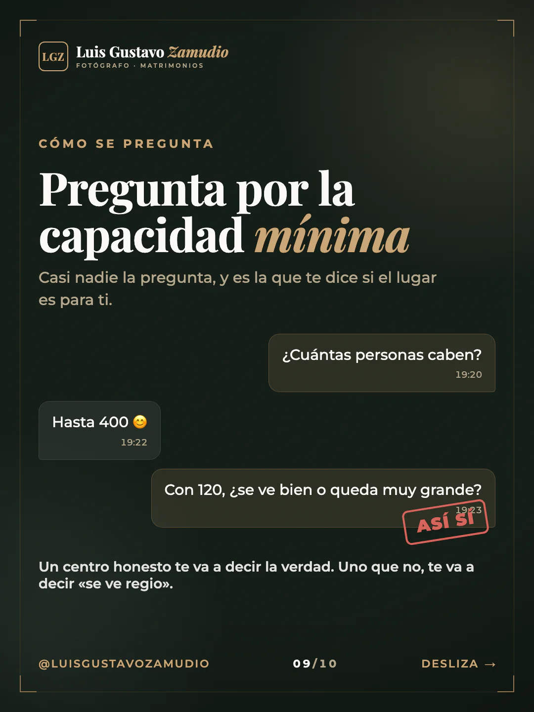 Chat de WhatsApp: "Pregunta por la capacidad mínima" Matrimonios en Concepción.