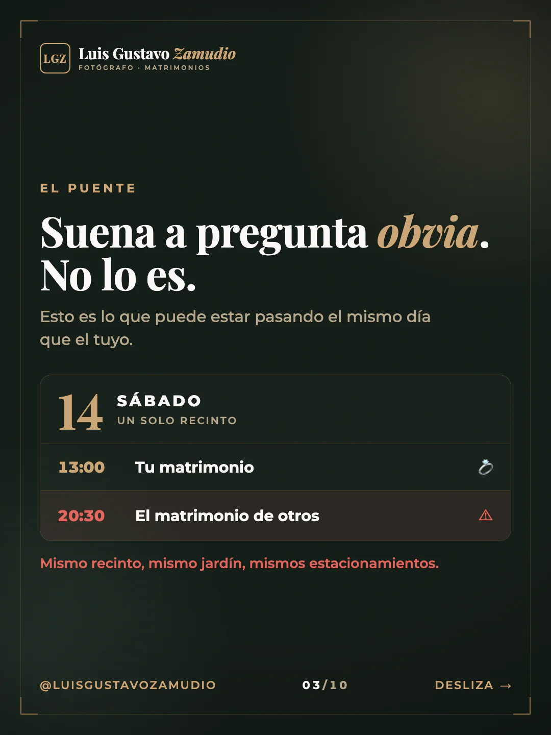 Agenda del día: "Suena a pregunta obvia. No lo es." Matrimonios en Concepción.