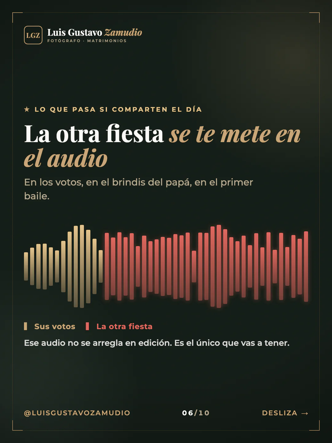 Gráfico de onda: "La otra fiesta se te mete en el audio" Matrimonios en Concepción.
