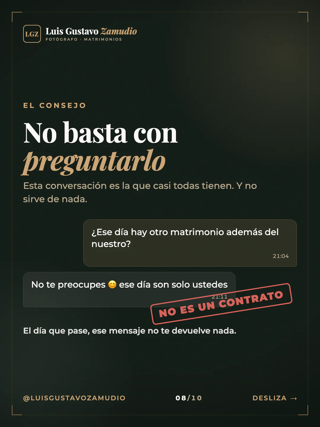 Chat de WhatsApp: "No basta con preguntarlo" Matrimonios en Concepción.