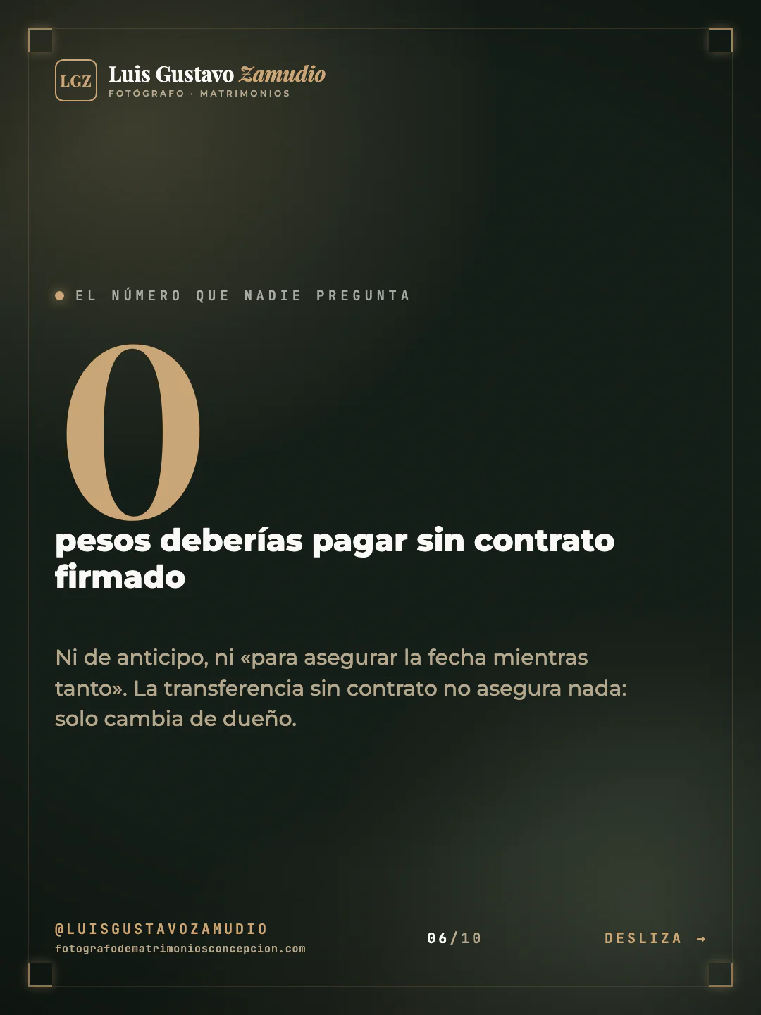 Cifra destacada: "pesos deberías pagar sin contrato firmado" Matrimonios en Concepción.