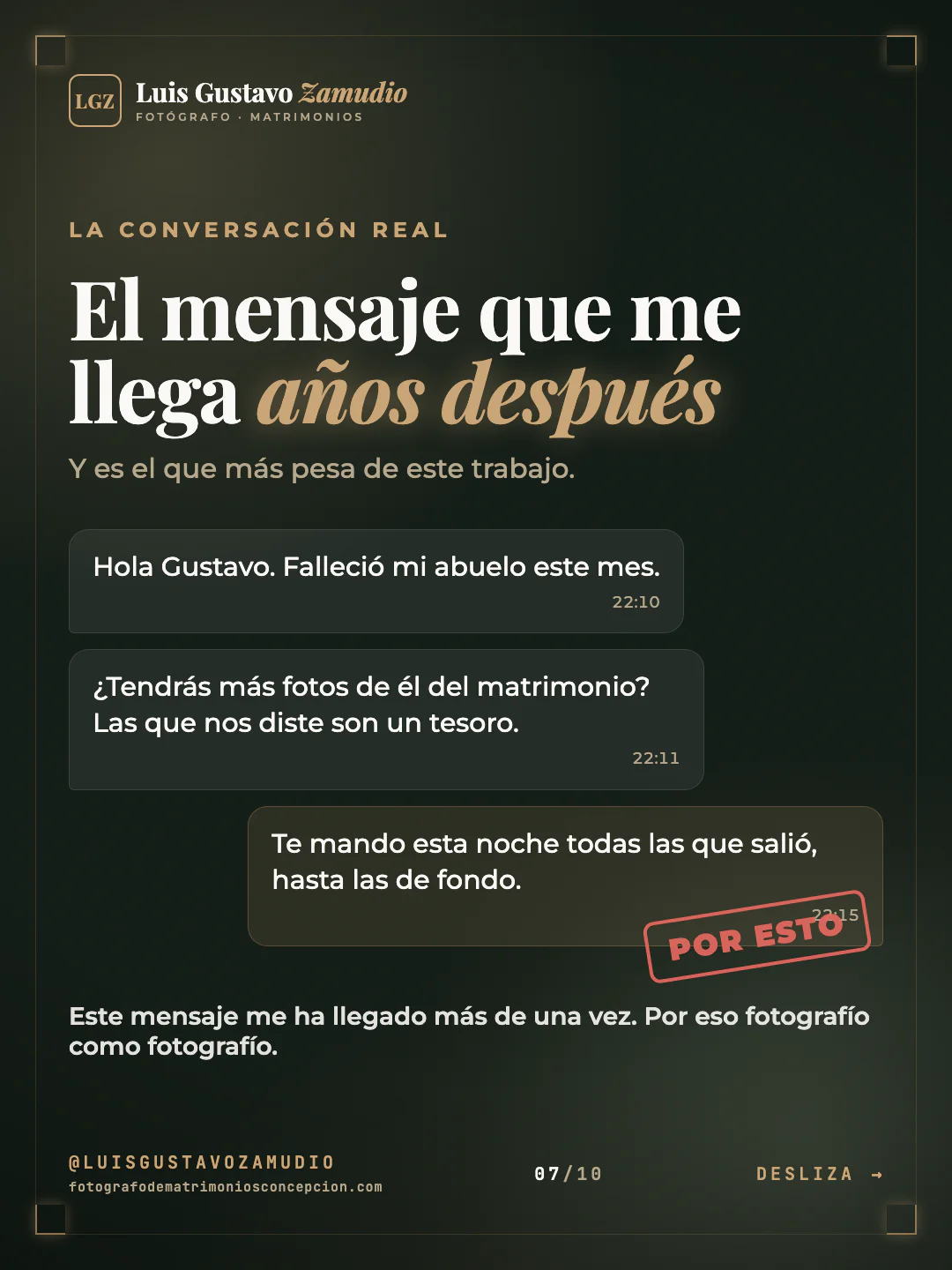 Conversación de WhatsApp: "El mensaje que me llega años después" Matrimonios en Concepción.
