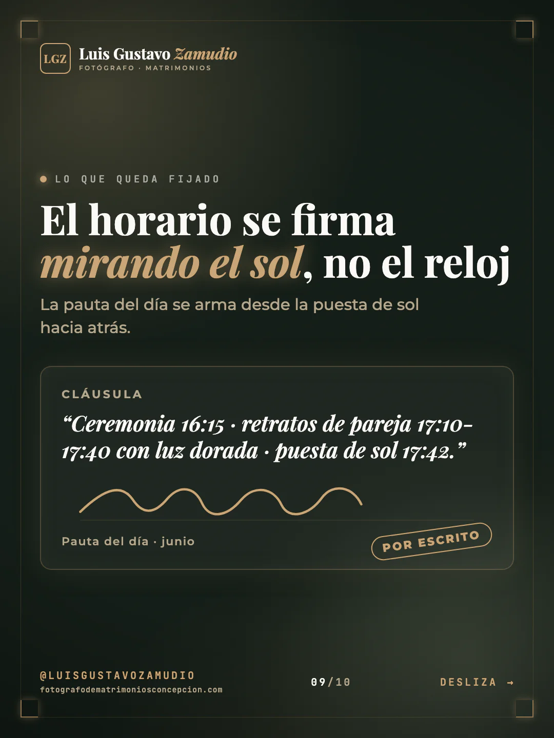 Cláusula con firma: "El horario se firma mirando el sol, no el reloj" Matrimonios en Concepción.