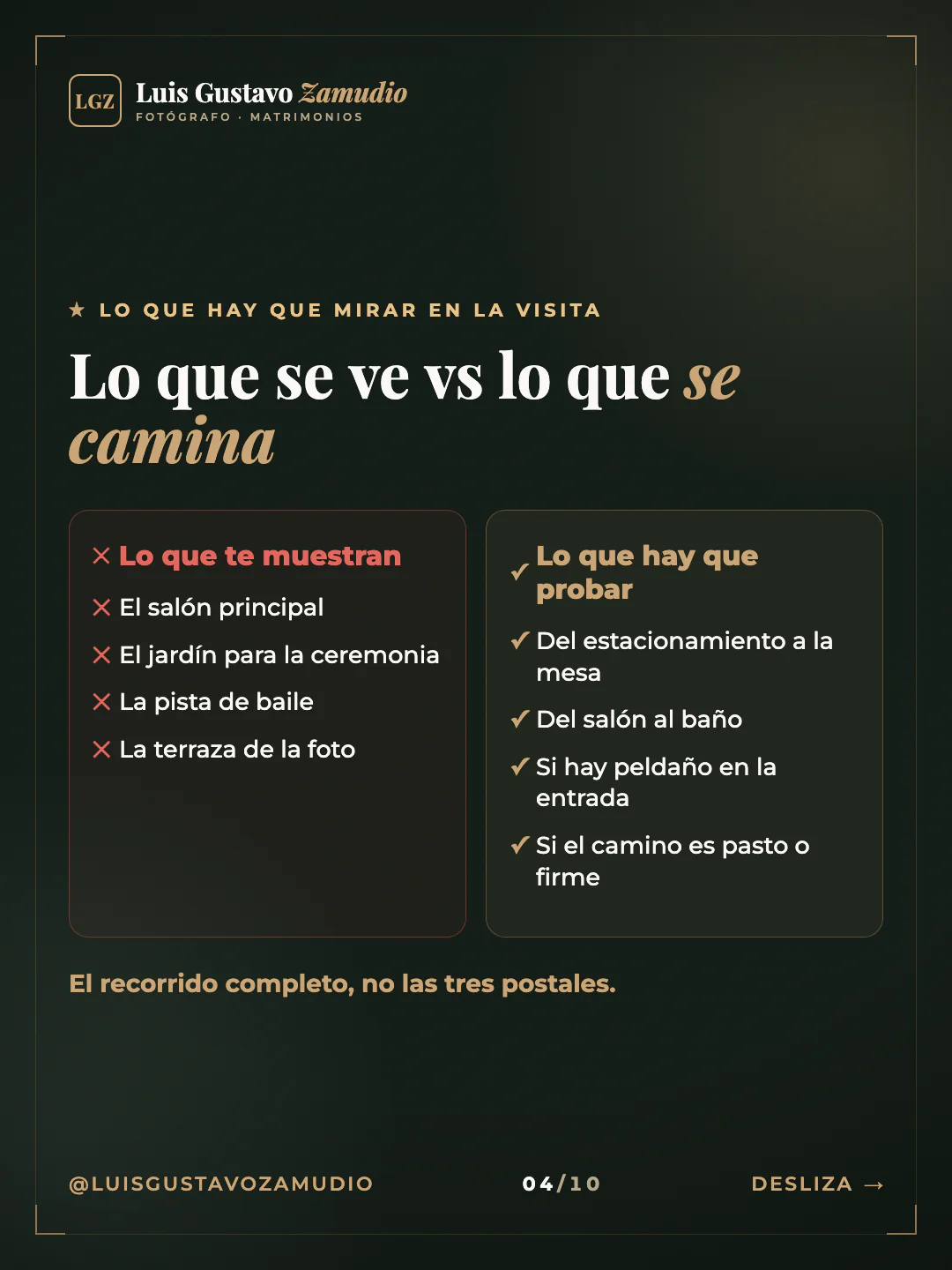 Dos columnas: "Lo que se ve vs lo que se camina" Matrimonios en Concepción.