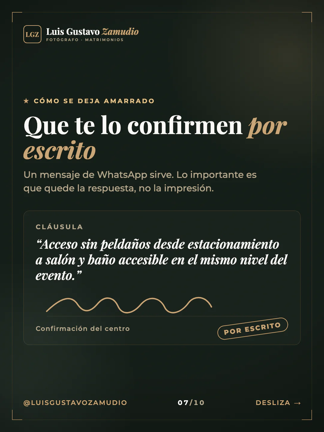 Cláusula de contrato: "Que te lo confirmen por escrito" Matrimonios en Concepción.