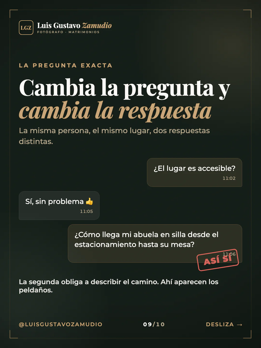 Chat de WhatsApp: "Cambia la pregunta y cambia la respuesta" Matrimonios en Concepción.