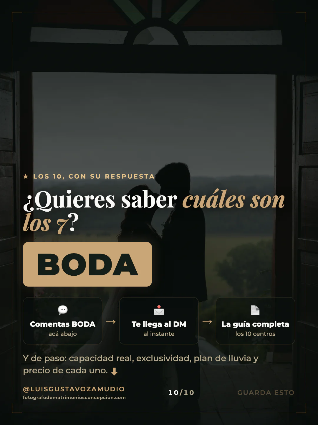 Cierre: "¿Quieres saber cuáles son los 7?" Comenta BODA por DM. Concepción, Biobío.