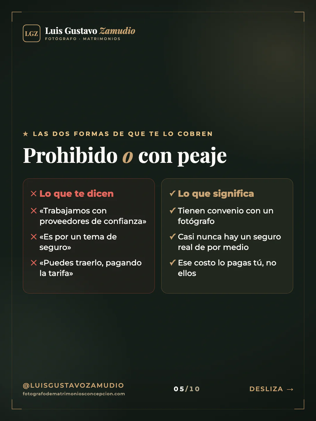 Dos columnas: "Prohibido o con peaje" Matrimonios en Concepción.