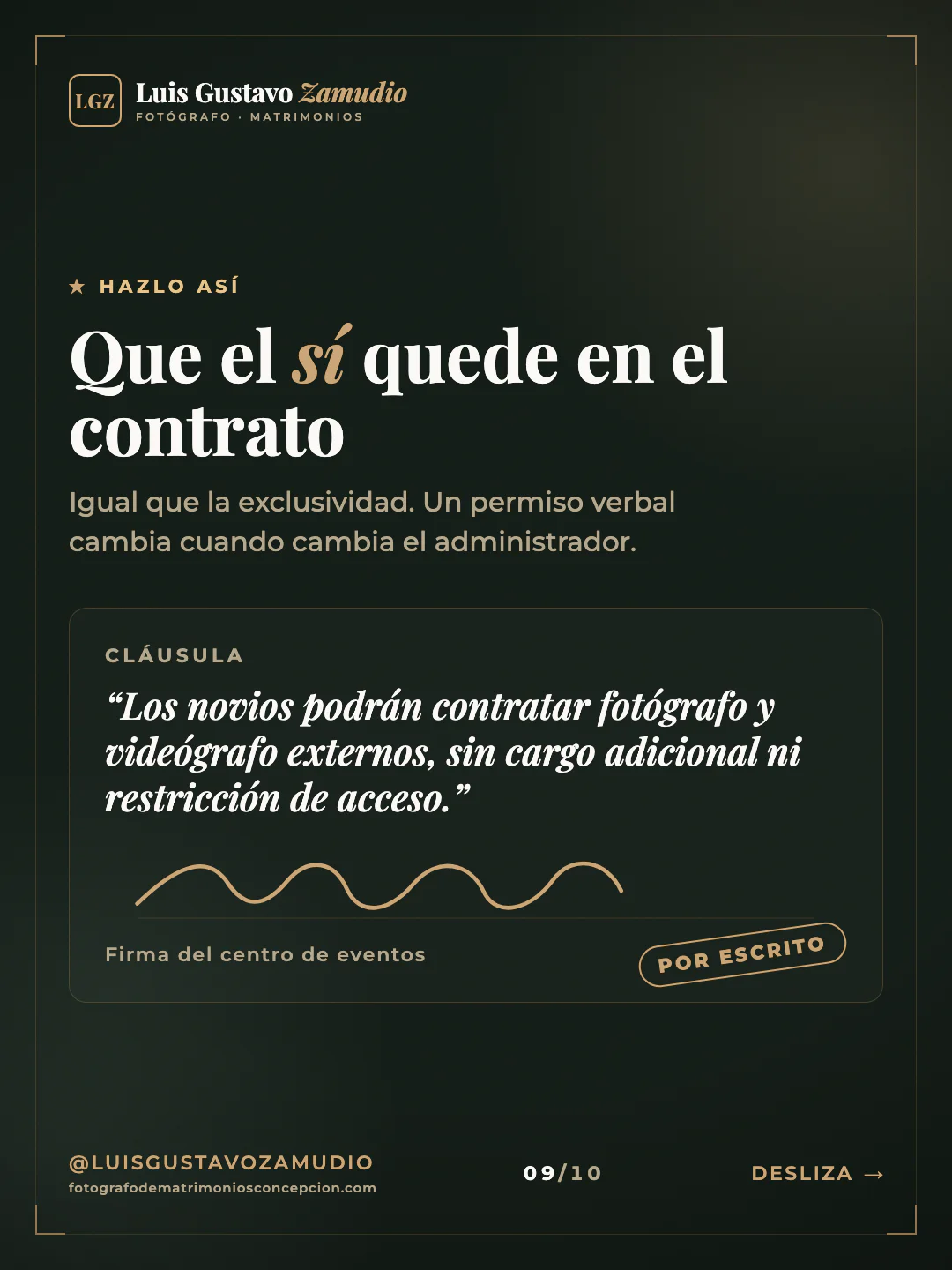 Cláusula de contrato: "Que el sí quede en el contrato" Matrimonios en Concepción.