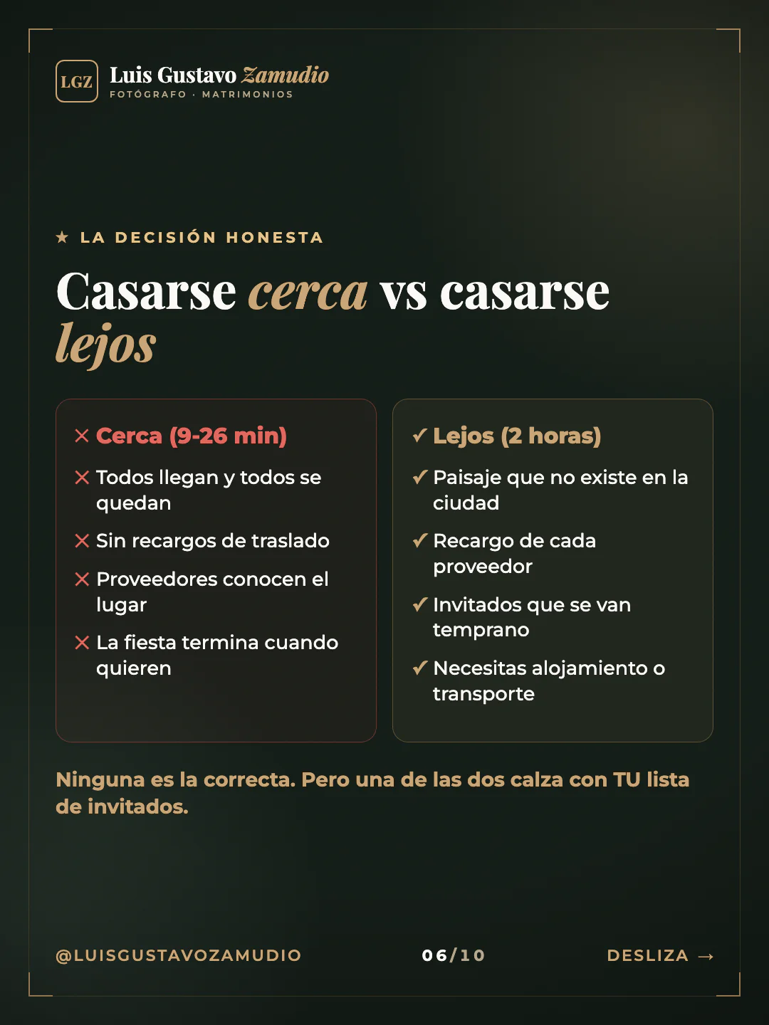 Dos columnas: "Casarse cerca vs casarse lejos" Matrimonios en Concepción.