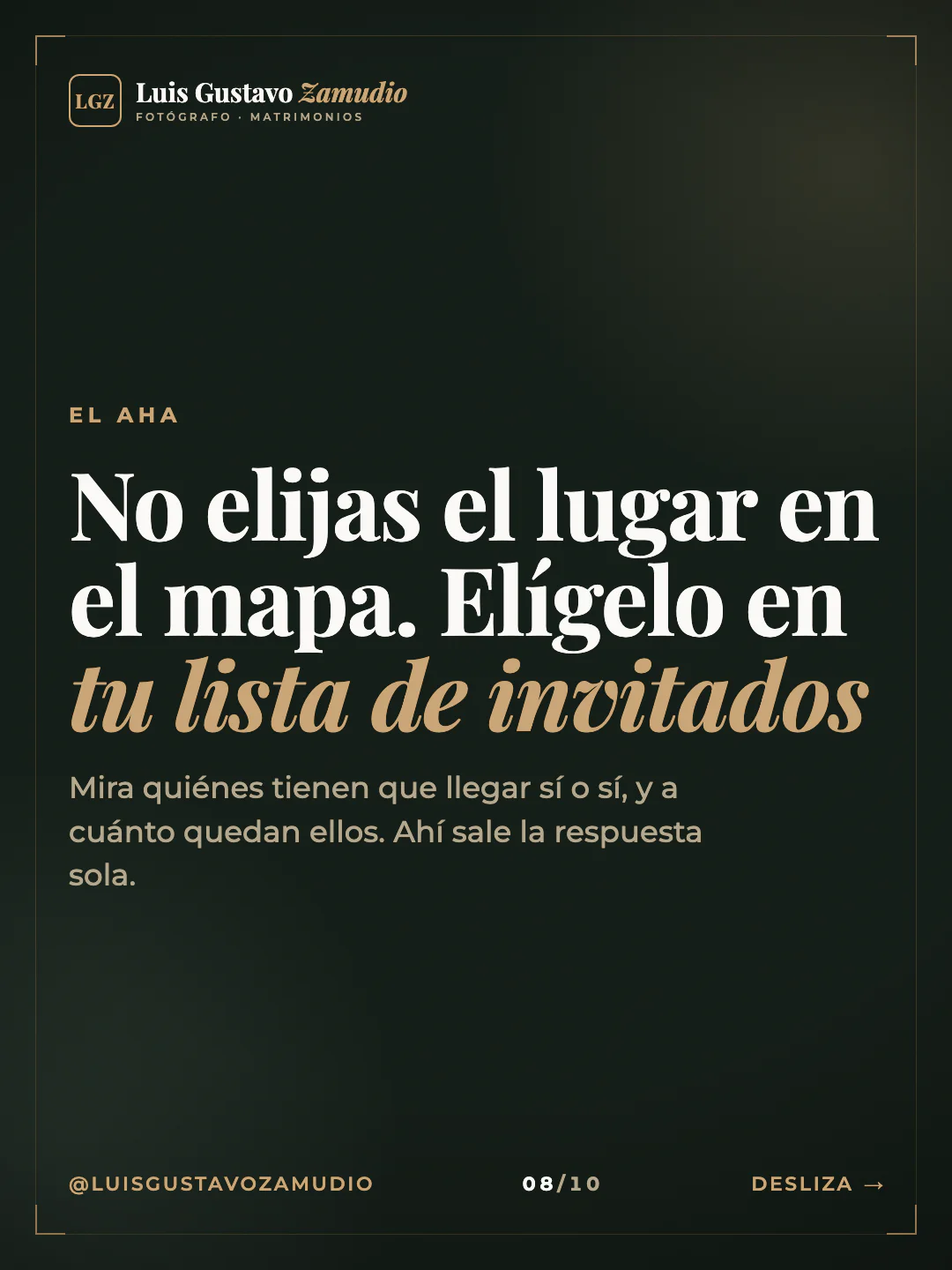 Frase destacada: "No elijas el lugar en el mapa. Elígelo en tu lista de…" Matrimonios en Concepción.