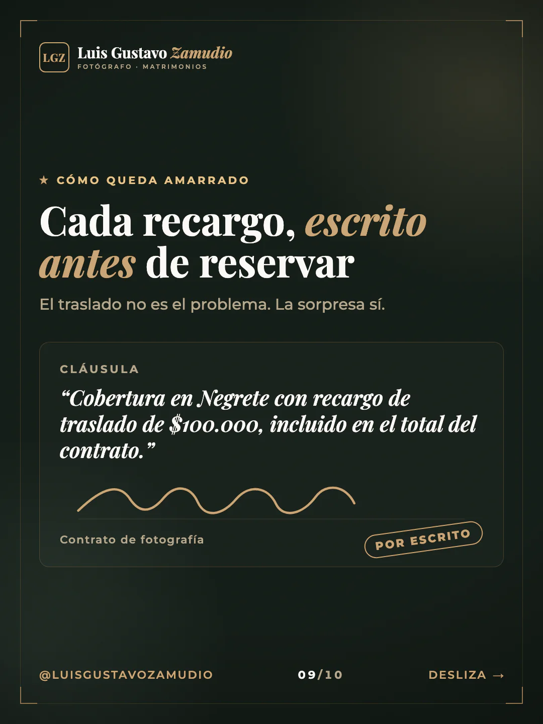 Cláusula de contrato: "Cada recargo, escrito antes de reservar" Matrimonios en Concepción.