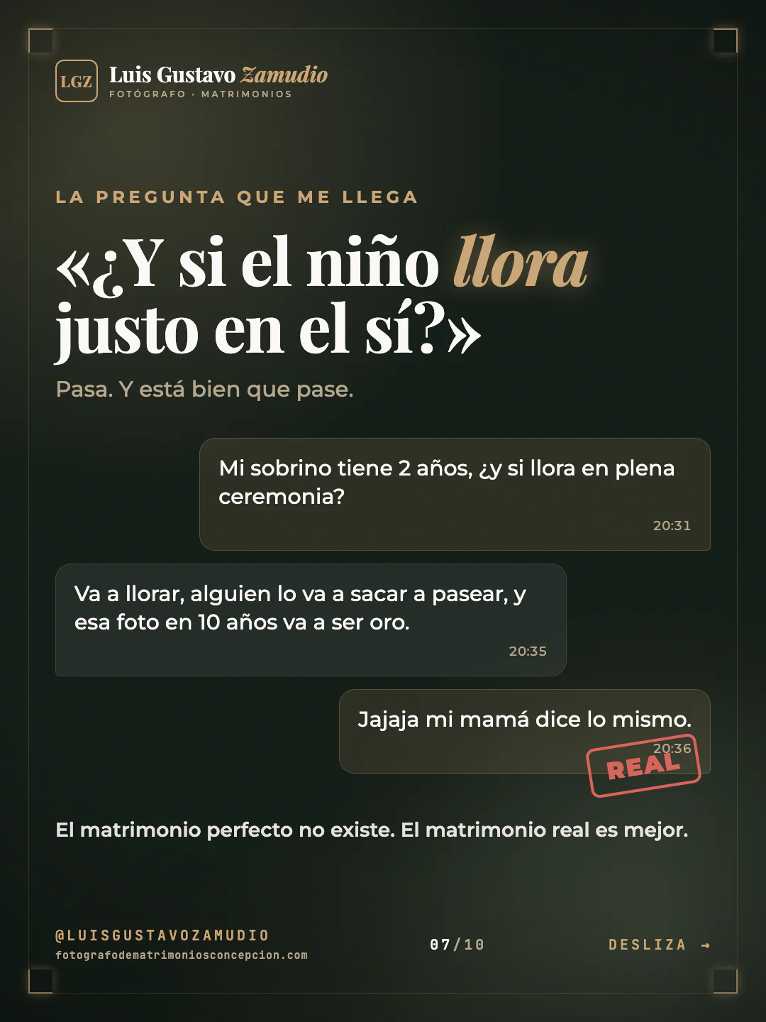 Conversación de WhatsApp: "«¿Y si el niño llora justo en el sí?»" Matrimonios en Concepción.
