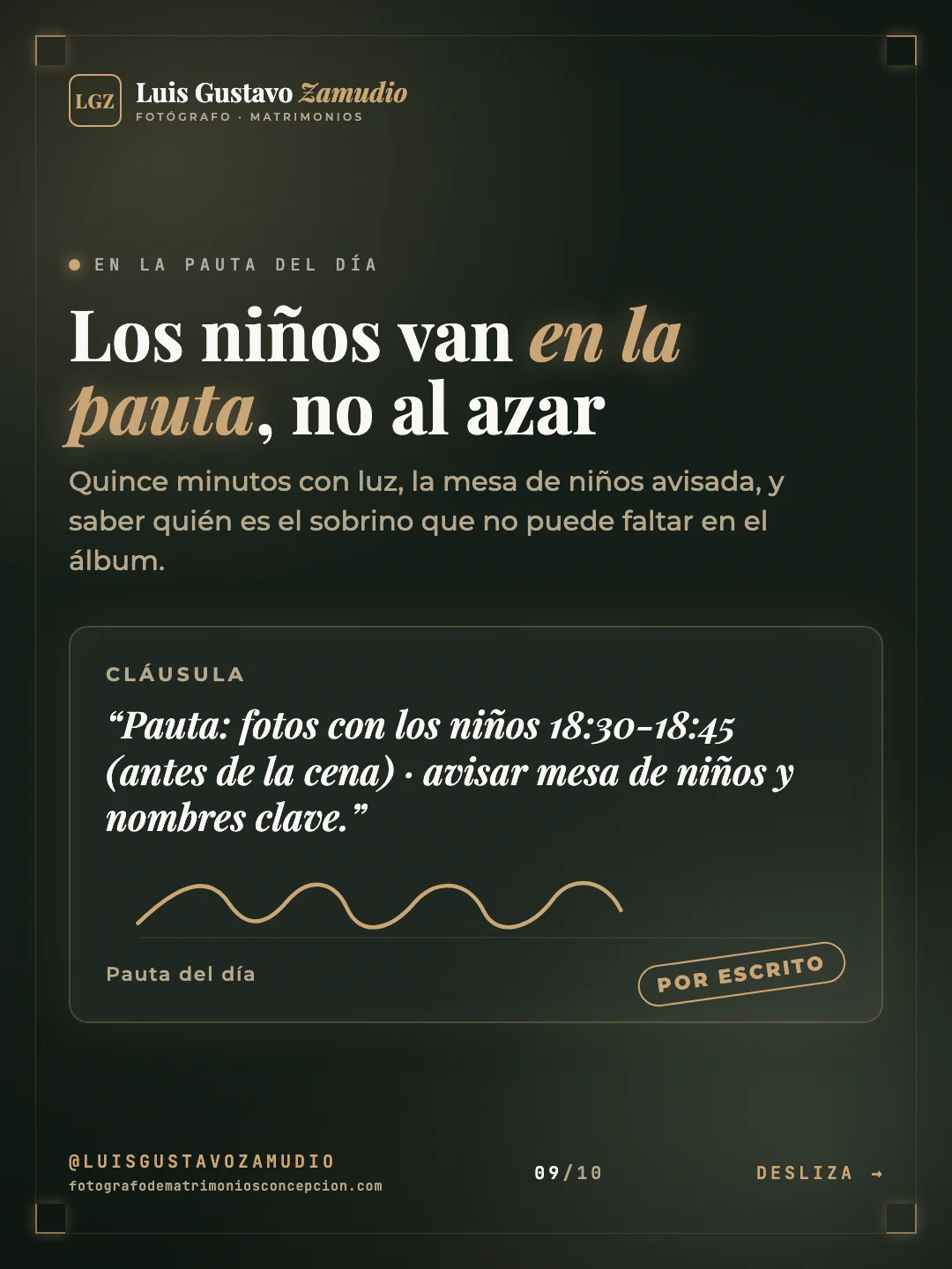 Cláusula con firma: "Los niños van en la pauta, no al azar" Matrimonios en Concepción.