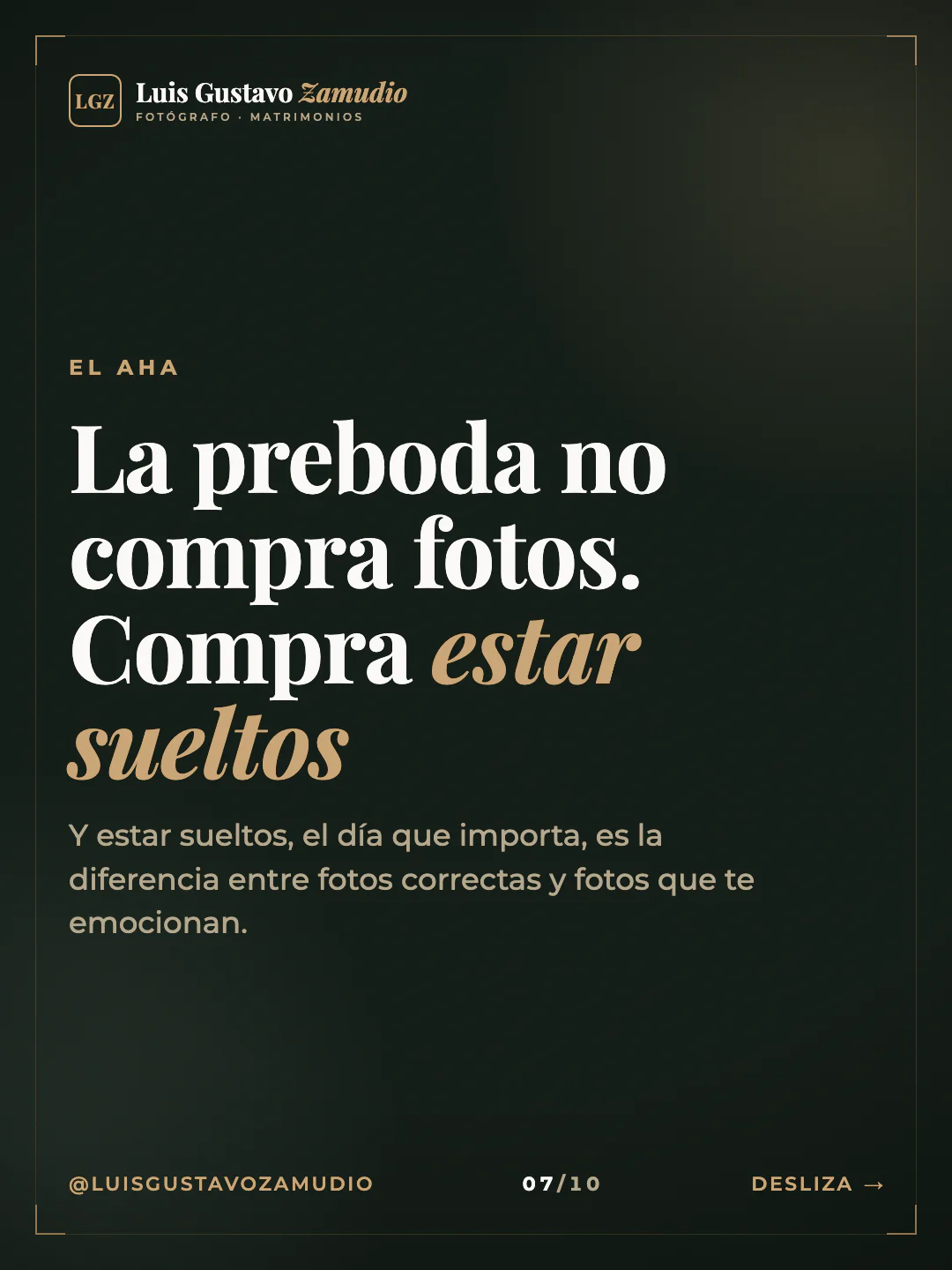 Frase destacada: "La preboda no compra fotos. Compra estar sueltos" Matrimonios en Concepción.
