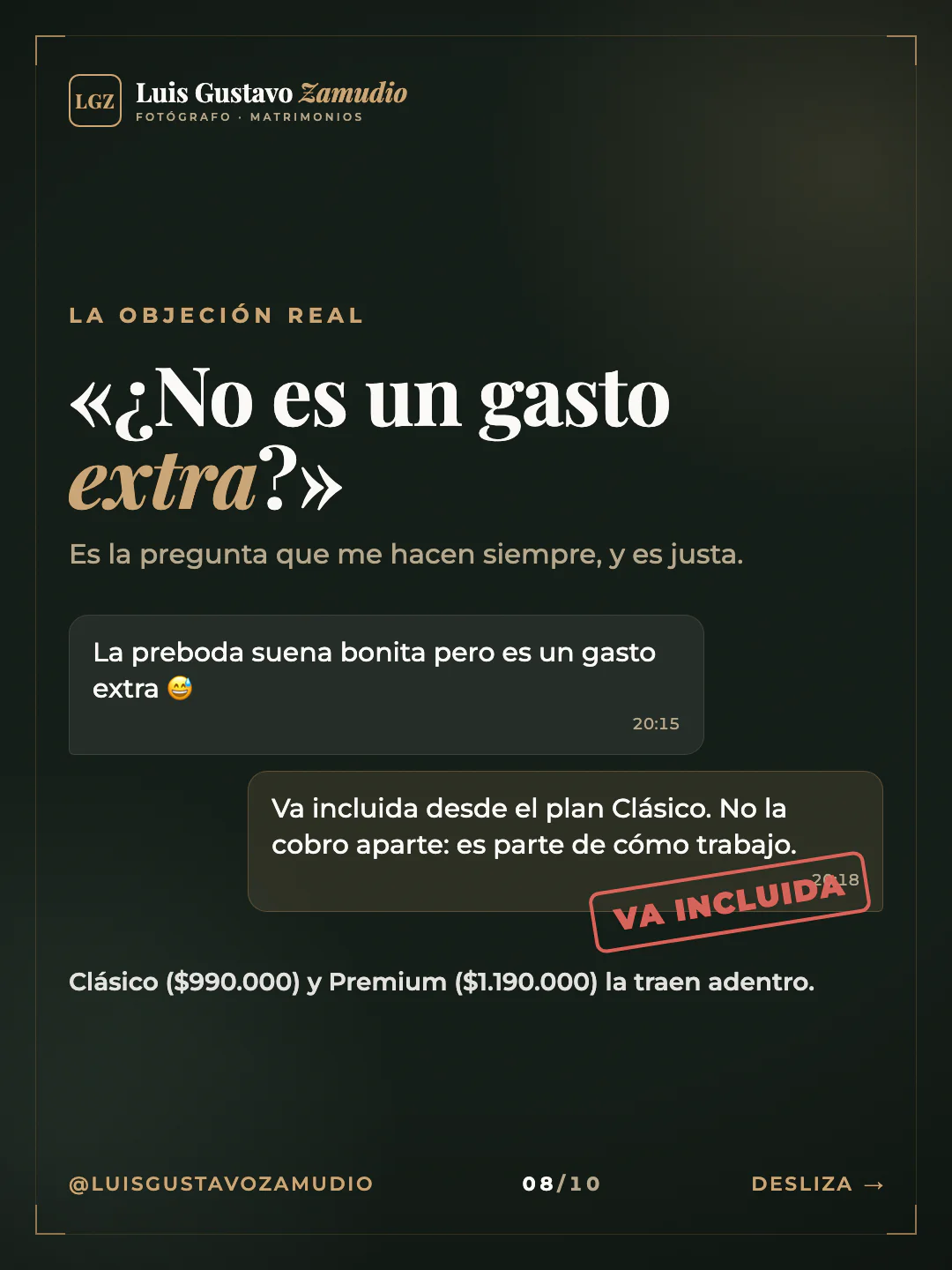 Chat de WhatsApp: "«¿No es un gasto extra?»" Matrimonios en Concepción.