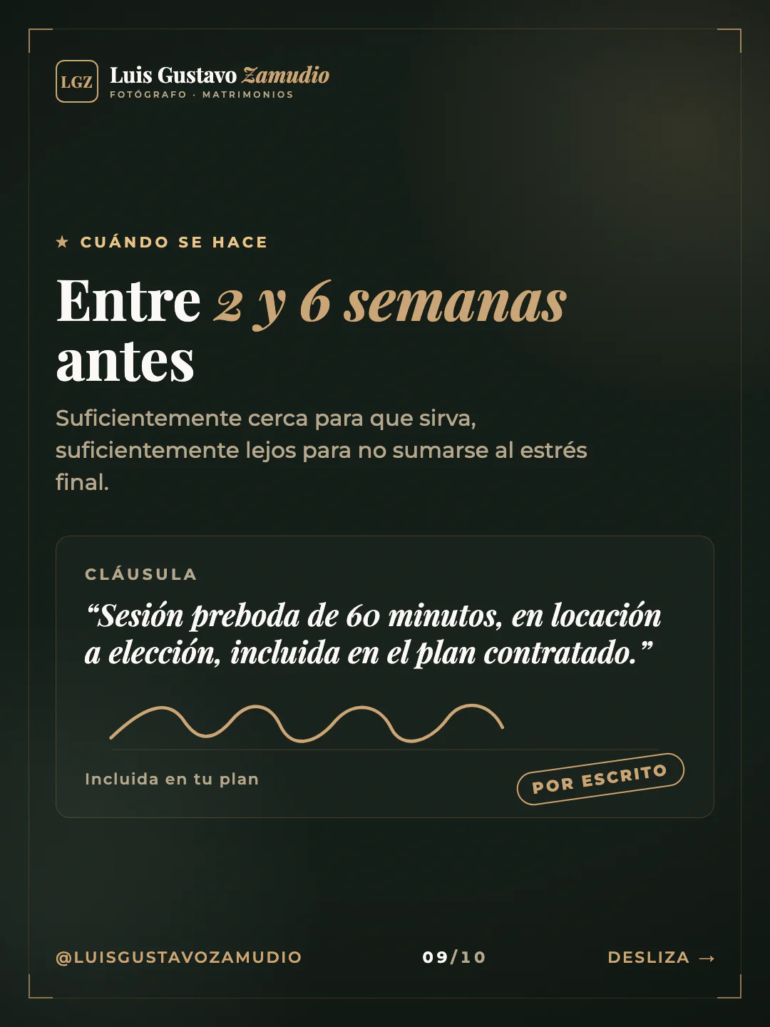 Cláusula de contrato: "Entre 2 y 6 semanas antes" Matrimonios en Concepción.