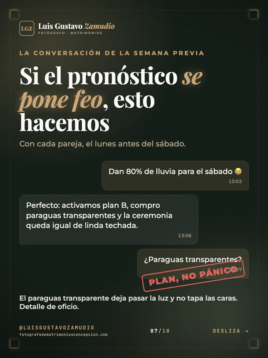 Conversación de WhatsApp: "Si el pronóstico se pone feo, esto hacemos" Matrimonios en Concepción.