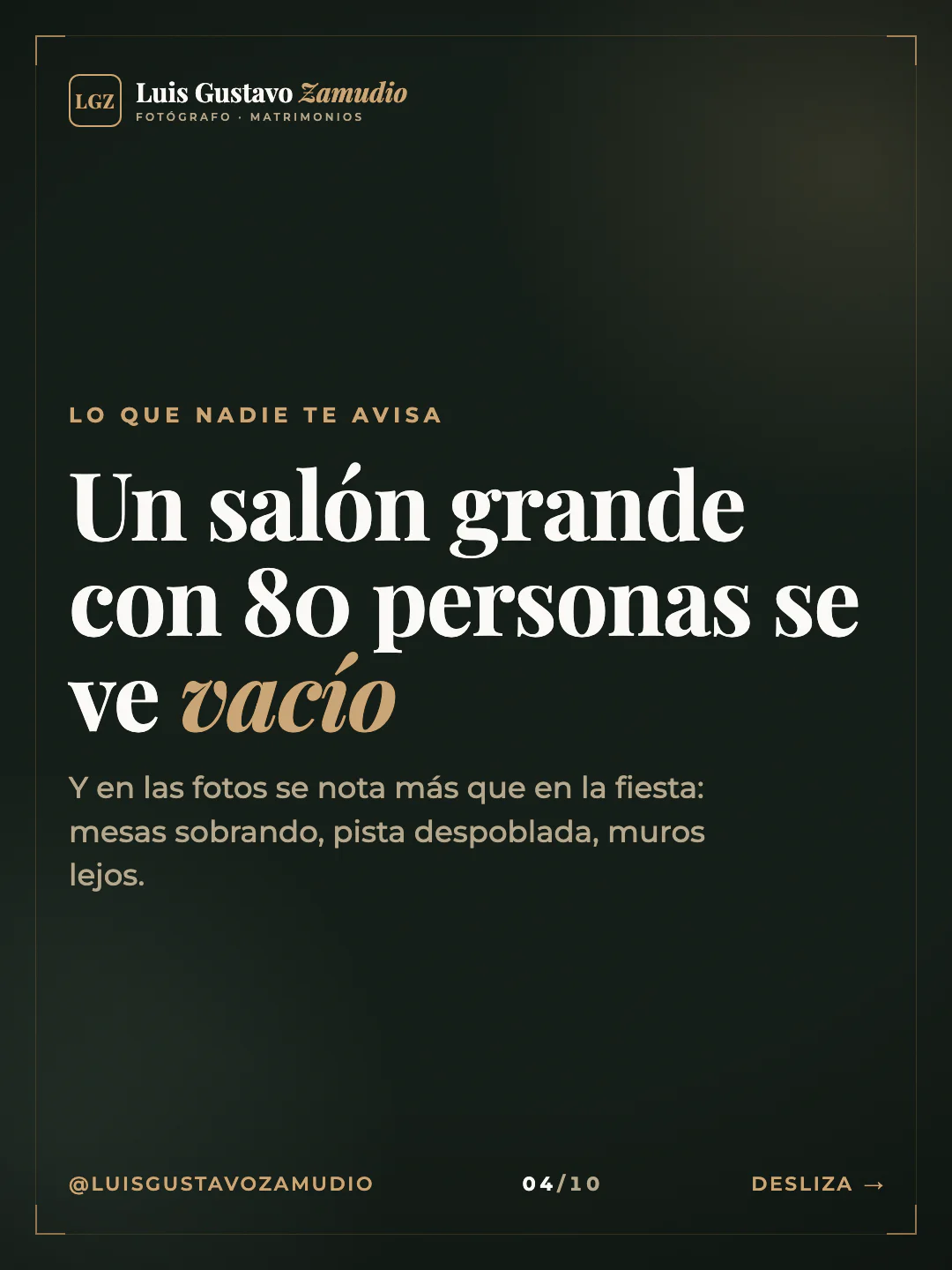 Frase destacada: "Un salón grande con 80 personas se ve vacío" Matrimonios en Concepción.