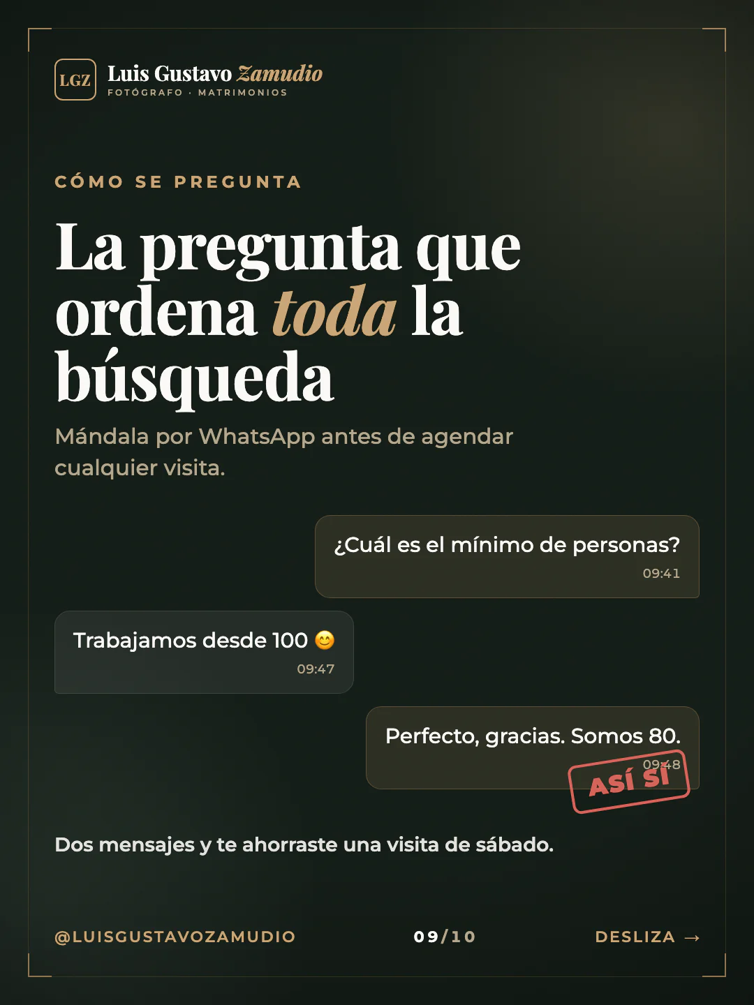 Chat de WhatsApp: "La pregunta que ordena toda la búsqueda" Matrimonios en Concepción.