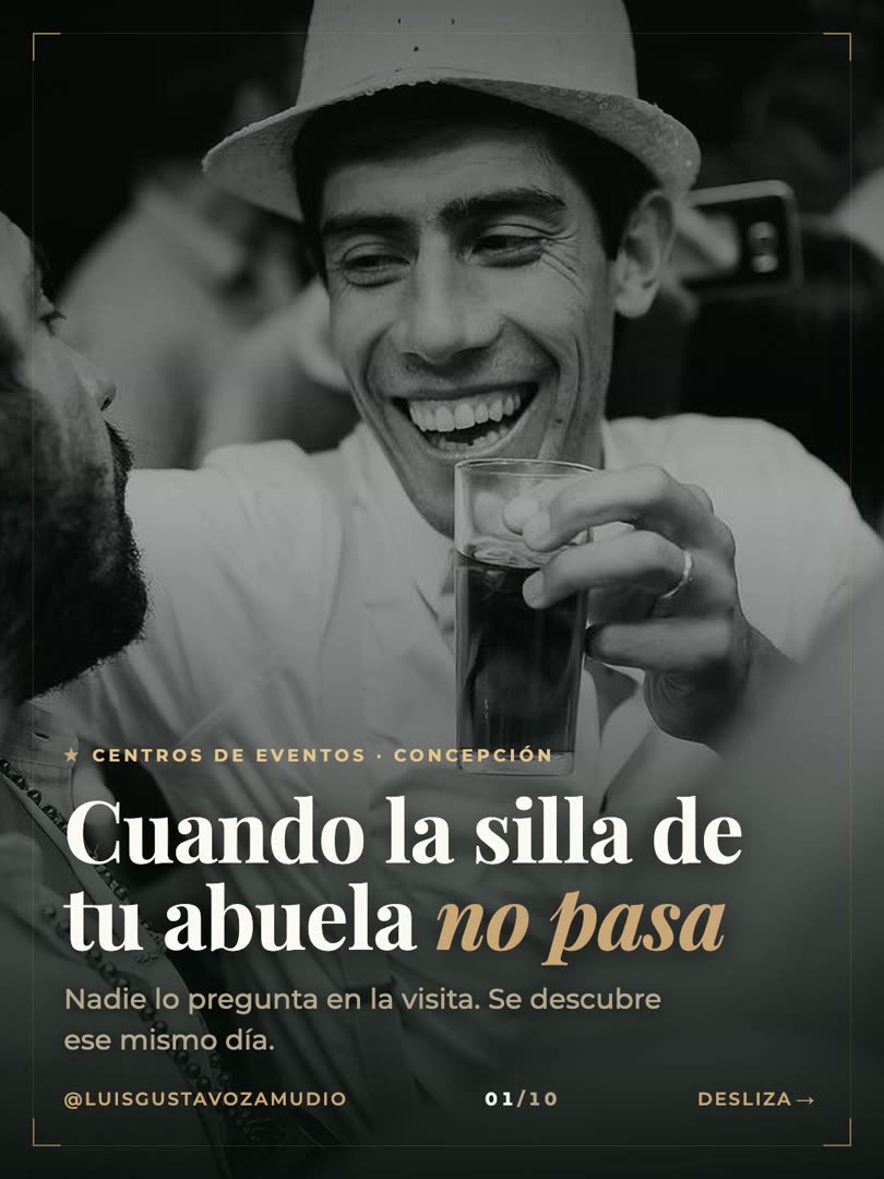 Portada del carrusel: cuando la silla de tu abuela no pasa. Invitados celebrando en blanco y negro