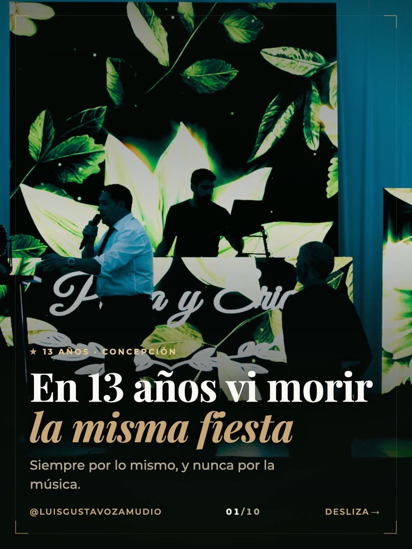 Portada del carrusel: en 13 años vi morir la misma fiesta. Fiesta de matrimonio de noche con pantallas